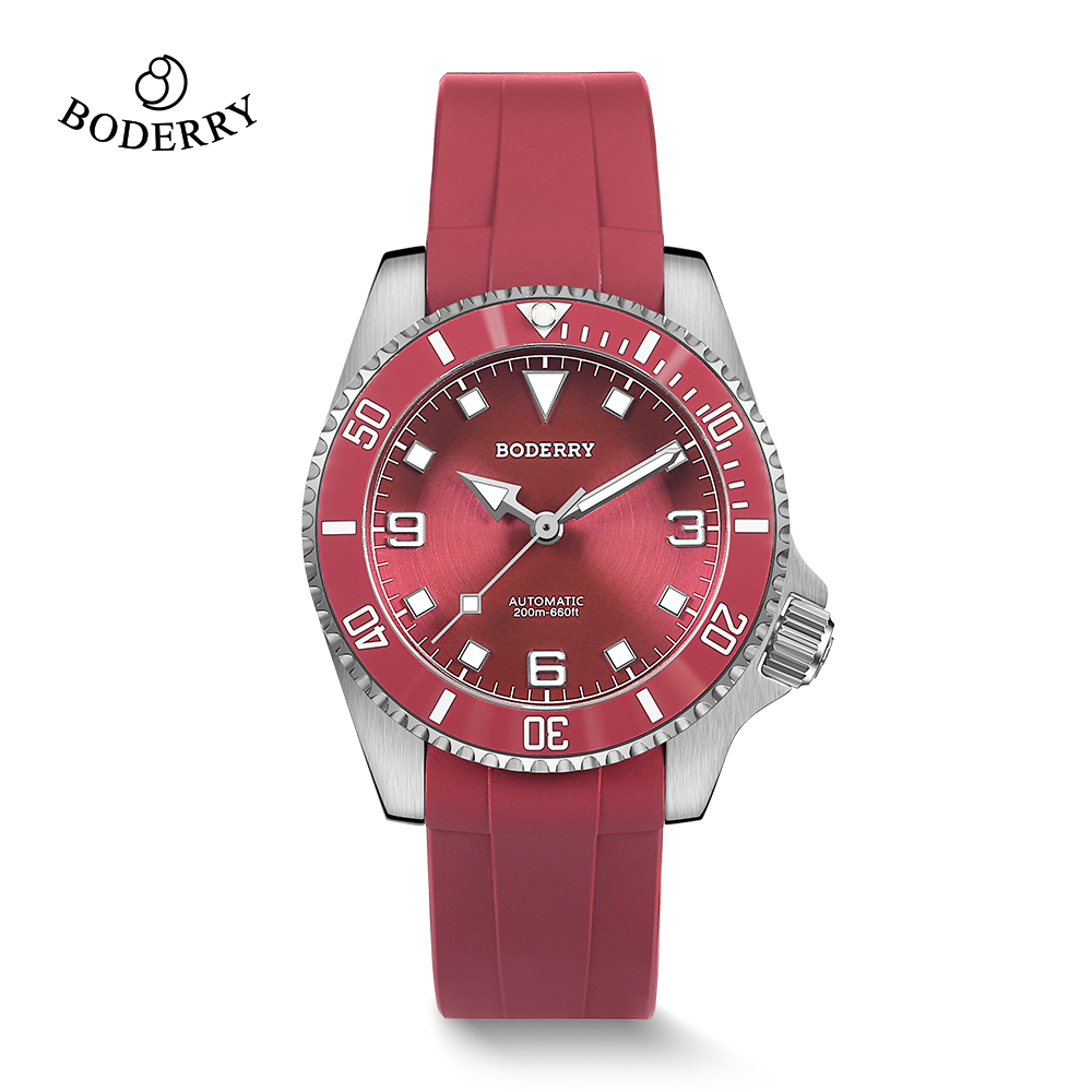 Titanium Sport Watch - Boderry admistdiverチタンダイバーウォッチ、3ハンド、日付なし、セラミックベゼル、防水、自動、機械式、高級腕時計、200m
