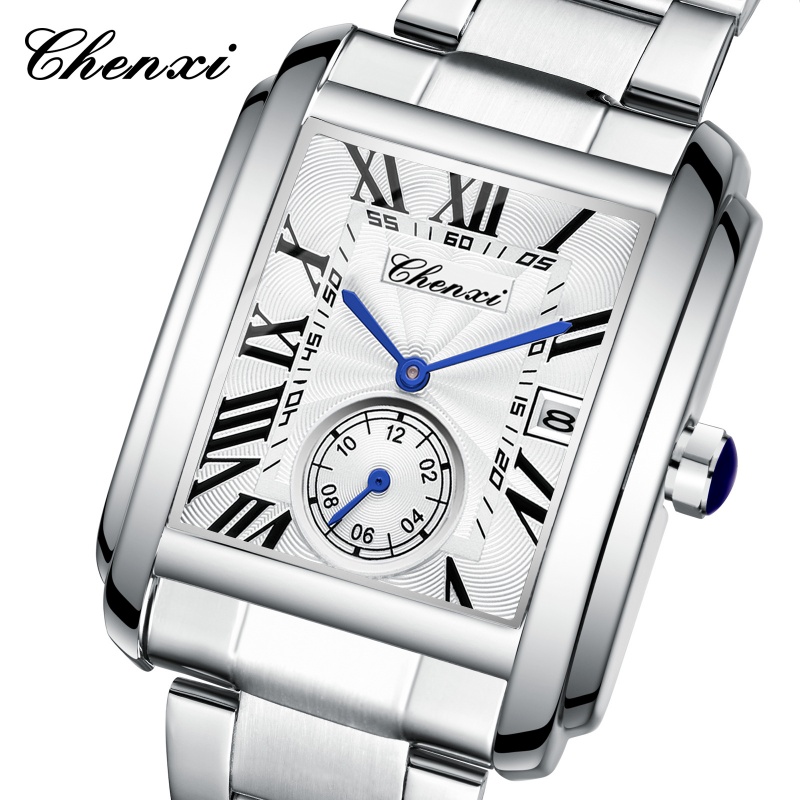 Luxury Watch Cartier - CHENXI 8216 クォーツ時計ファッションシンプルなビジネスシンプルな銀色のステンレススチールストラップ腕時計男性用 Relógios Masculino