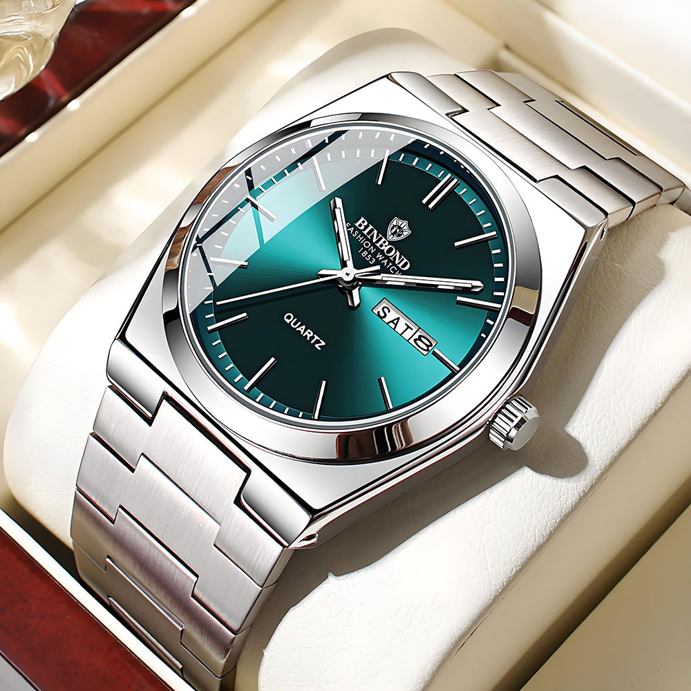 Rolex Watch Datejust - BINBOND 本物のメンズ腕時計ライト高級ステンレス鋼ダブルカレンダー防水男性ビジネスファッションクォーツ時計腕時計