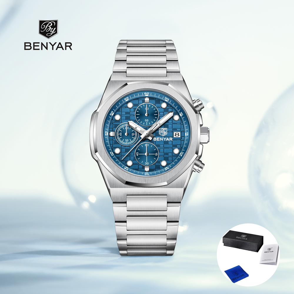 Luxury Watch For Men - 2025年ニューベニアーメンズ腕時計トップラグジュアリークォーツ腕時計クロノグラフウォッチ男性用ステンレススチール防水時計ギフトボックス