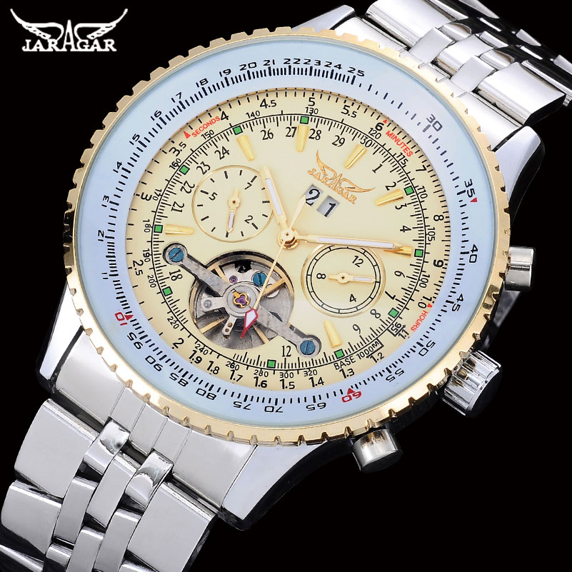 Tourbillon Movement Watch - Jaragar-男性用自動巻き腕時計,ステンレス鋼,トゥールビヨン,機械式,erkek saati reloj