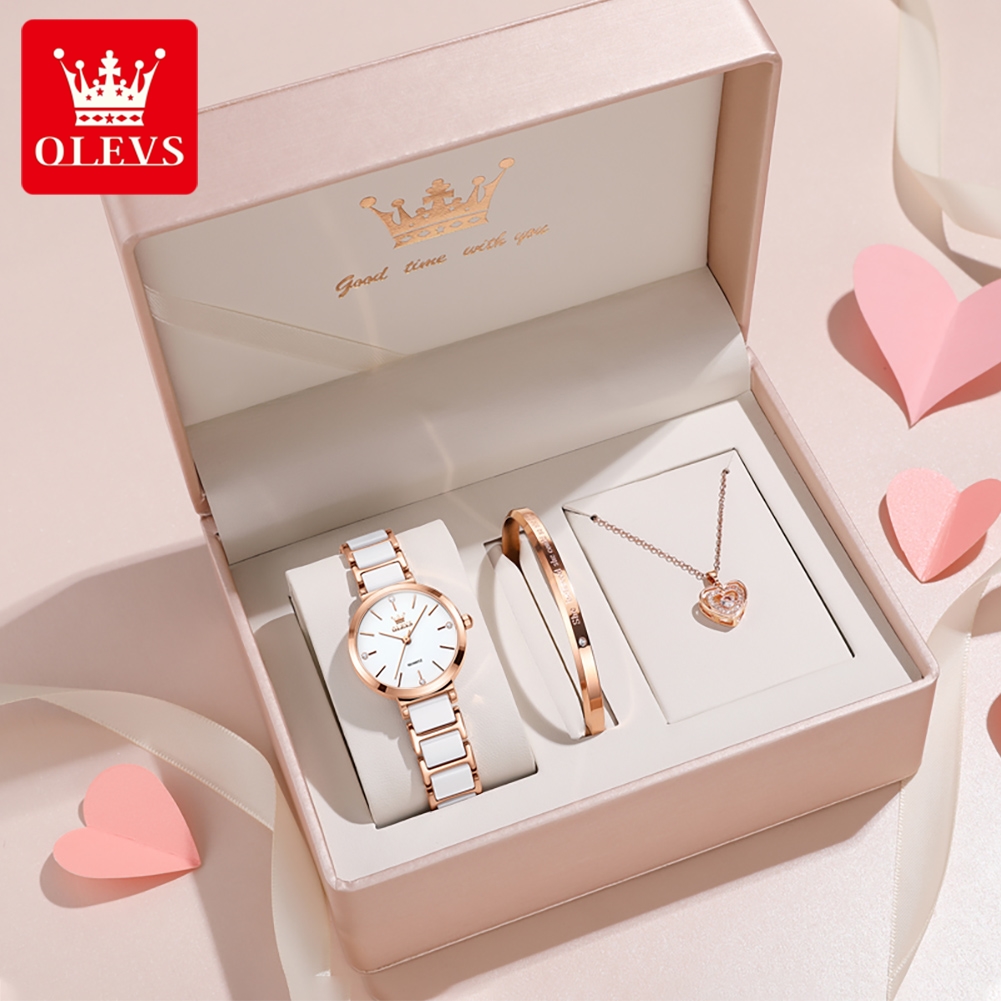 Luxury Watch In Usa - OLEVSレディース腕時計5877高級エレガントクォーツ腕時計防水夜光セラミックストラップレディース腕時計ブレスレットセットギフトボックス時計