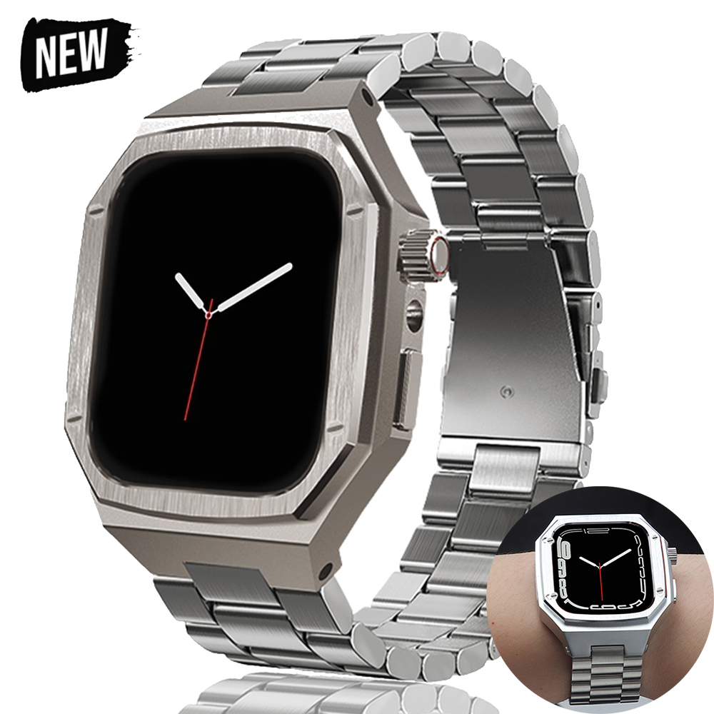 Luxury Watch Kit - Apple Watch 11 46mm 42mm用高級メタル改造キット ステンレススチールストラップ+メタルケース