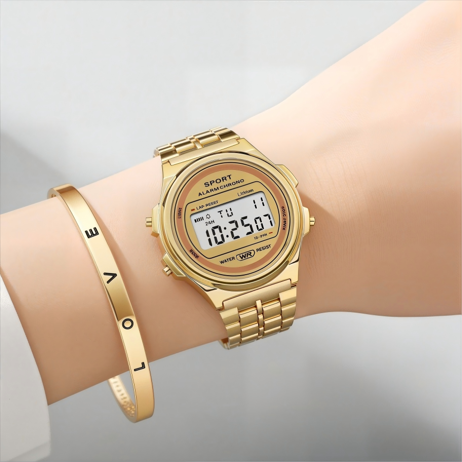 Luxury Watch Kit - ライトラグジュアリー女性用腕時計セット レディース電子腕時計 ブレスレット付き レトロスタイル LEDデジタルディスプレイ スポーツクロック