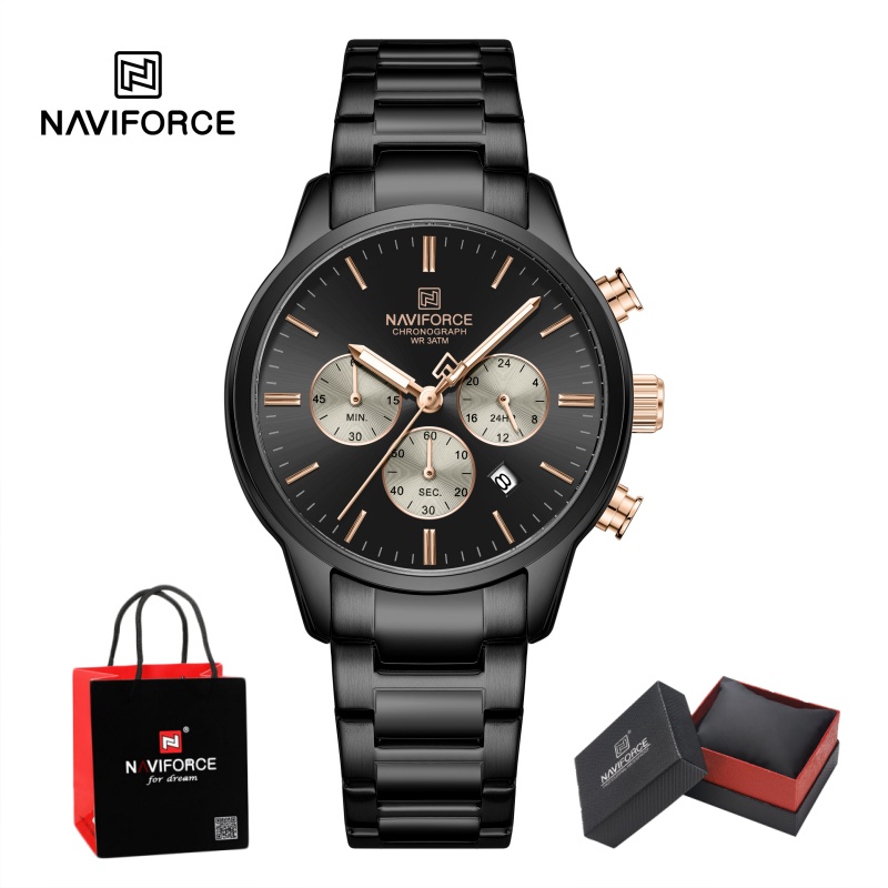 Luxury Watch For Men - NAVIFORCE メンズクォーツクロノグラフウォッチ 防水 日付表示 スチールストラップ 男性用