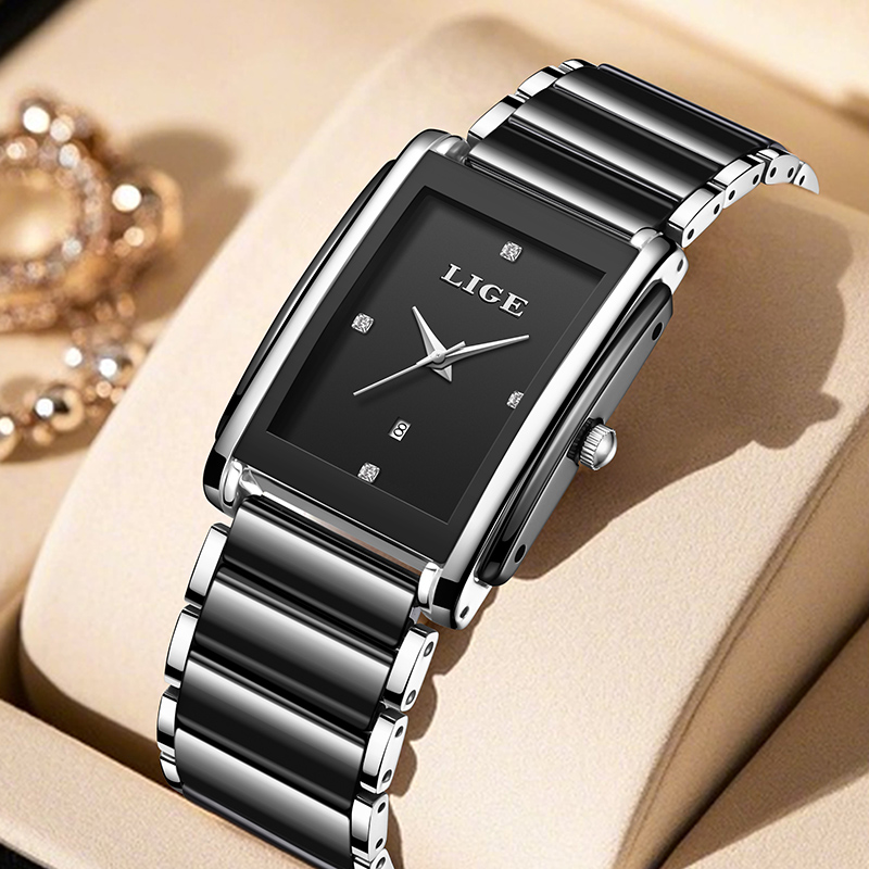 Luxury Watch Safe - LIGE 新しい高級女性腕時計エレガントなセラミッククォーツ腕時計防水日付ファッションギフト女性のための腕時計 Relojs Mujer + ボックス