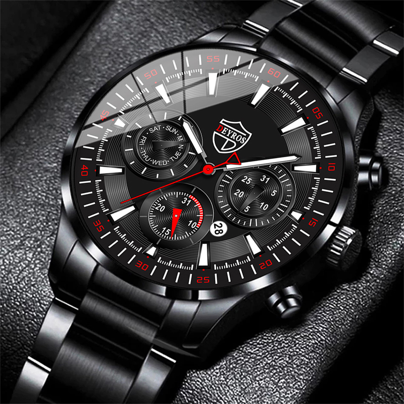 Luxury Watch All Black - ファッションメンズ腕時計セット高級メンズスポーツブラックステンレススチールクォーツ時計男性ビジネスカジュアル腕時計
