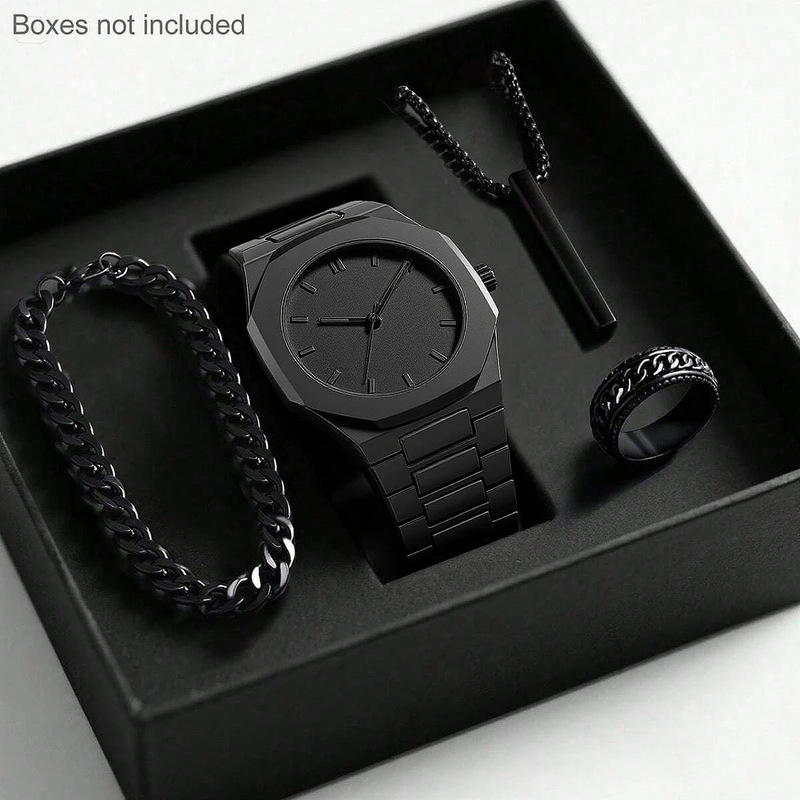 Luxury Watch All Black - 2026年メンズ高級クォーツ腕時計ハイエンドシンプルスタイリッシュブラック大型文字盤アナログ表示男性用腕時計