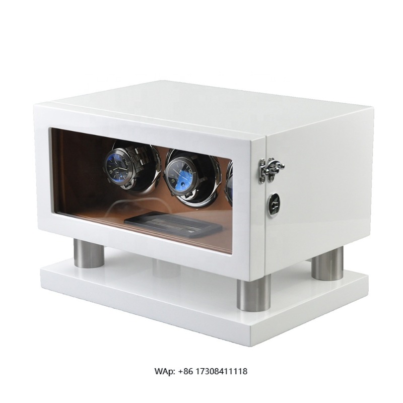 Luxury Watch Winder - ホワイトブラウンレザーコントローラー ジャイロオービット 2スロット回転式LEDウォッチワインダー 自動巻き時計ボックス 高級 2本用