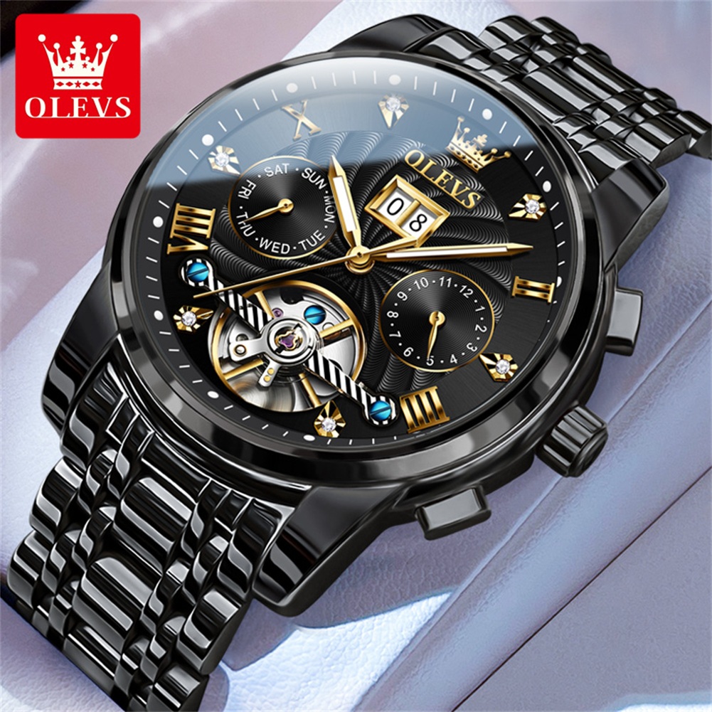 Tourbillon Movement Watch - OLEVS クラシックメンズ腕時計トゥールビヨン多機能全自動メンズ腕時計ハイエンド男性腕時計