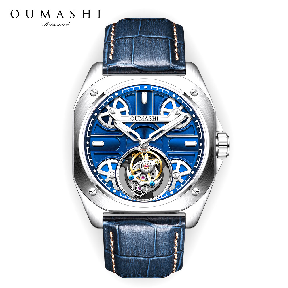 Tourbillon Movement Watch - 41mm 高級メンズ腕時計 トゥールビヨン ステンレススチール 防水時計 自社開発ムーブメント