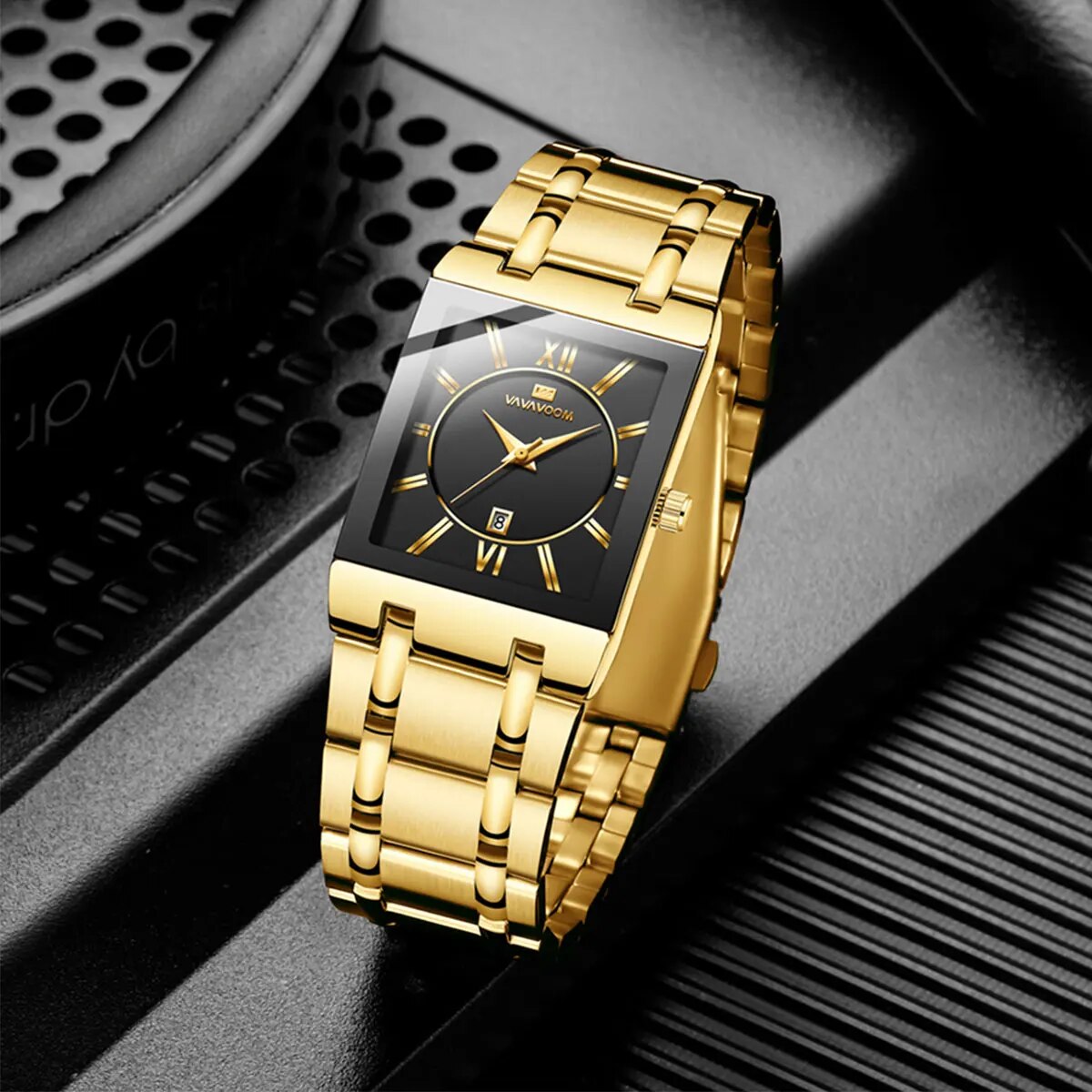Luxury Watch All Black - 男性ビジネス腕時計シンプルなデザインの高級ファッション長方形ブラックゴールドステンレス鋼カレンダー防水クォーツメンズ腕時計