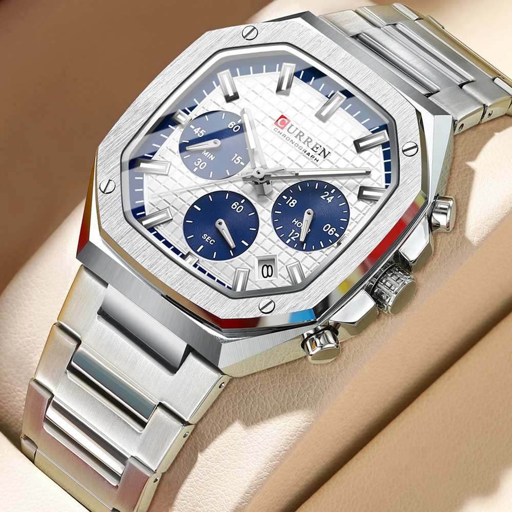 Luxury Watch Cartier - Curren-メンズ腕時計、スポーツ、クォーツ、フルスチール、防水、クロノグラフ、高級ブランド、男性用
