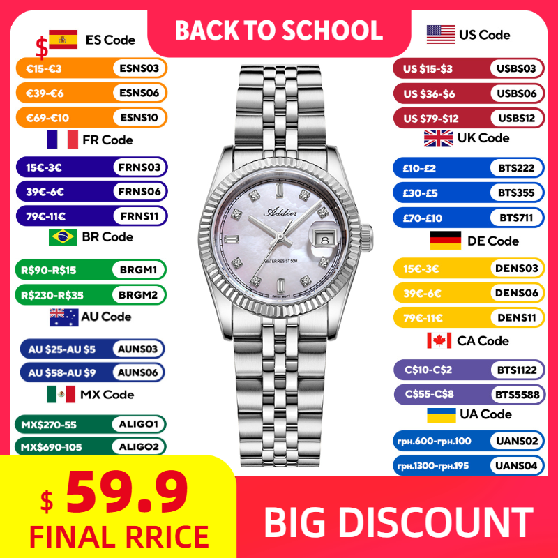 Luxury Watch In Usa - ADDIES 585 クォーツ女性用腕時計サファイアガラス 5Bar 防水 316L