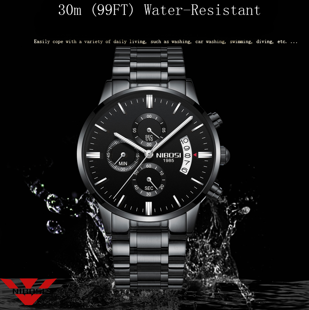 Nibosi-メンズクォーツ時計,ステンレススチールとブラッ - Luxury Watch All Black のレビューと価格