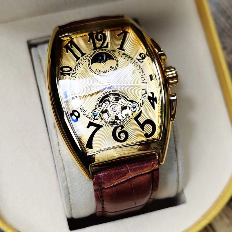 Sewor-メンズメカニカル腕時計,ゴールドトゥールビヨンウ - Tourbillon Movement Watch のレビューと価格