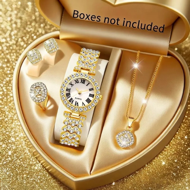 5 個の高級ラインストーンレディースウォッチジュエリーセット - Luxury Watch Kit のレビューと価格