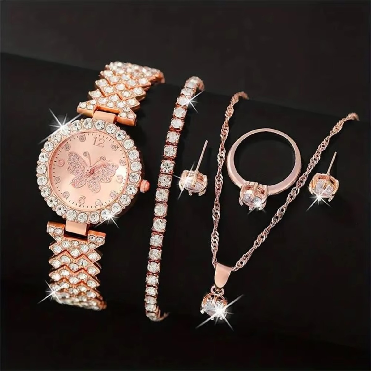 6 ピース/セット高級ラインストーン蝶女性用クォーツ時計ファ - Luxury Watch Kit のレビューと価格