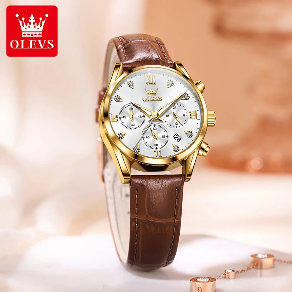 Olevsレディース防水レザーストラップクォーツ時計、発光ク - Luxury Watch Cheap のレビューと価格