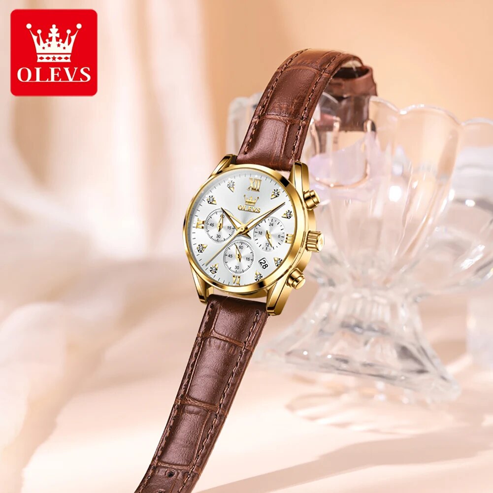 Olevsレディース防水レザーストラップクォーツ時計、発光ク - Luxury Watch Cheap のレビューと価格