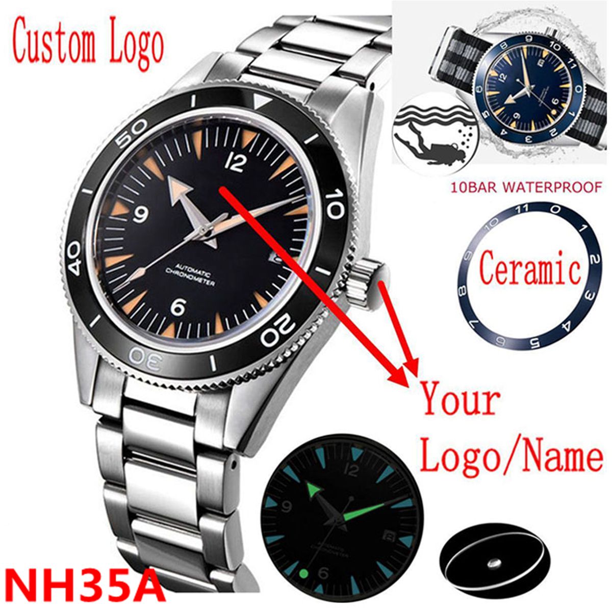 カスタムロゴ NH35 ムーブメント腕時計 10bars メ - Luxury Watch Safe のレビューと価格