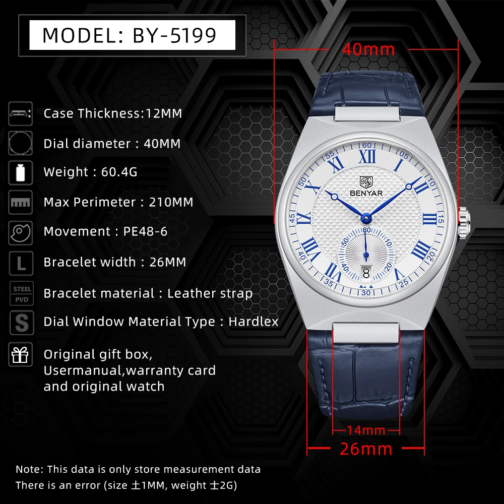 BENYAR ビジネスメンズローマ数字クォーツ時計高級防水ス - Luxury Watch Store のレビューと価格