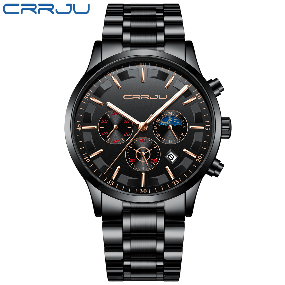 CRRJU メンズ腕時計トップブランドの高級ファッションビジ - Luxury Watch All Black のレビューと価格