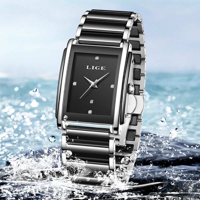 LIGE 新しい高級女性腕時計エレガントなセラミッククォーツ - Luxury Watch Safe のレビューと価格