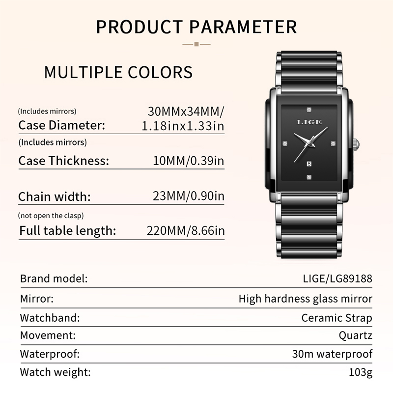 LIGE 新しい高級女性腕時計エレガントなセラミッククォーツ - Luxury Watch Safe のレビューと価格