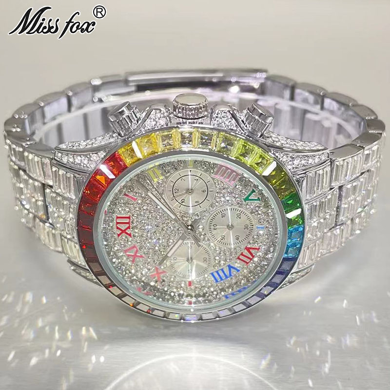 Missfox-男性用の高級クォーツ時計,長方形のレインボー - Luxury Watch Investment のレビューと価格