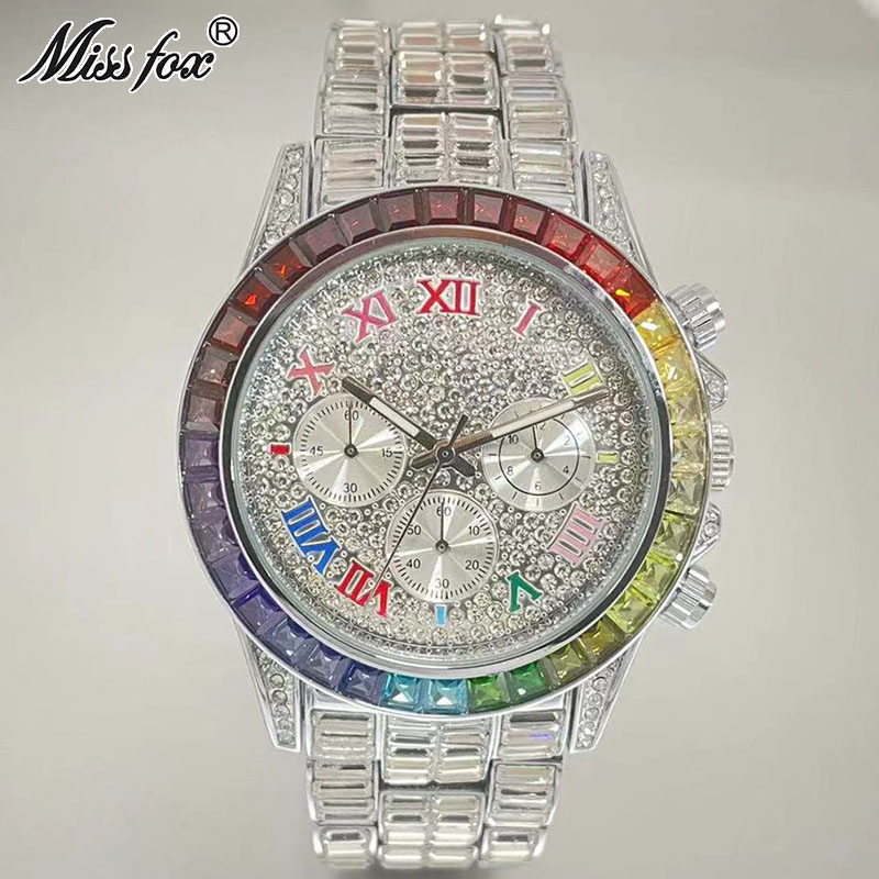 Missfox-男性用の高級クォーツ時計,長方形のレインボー - Luxury Watch Investment のレビューと価格