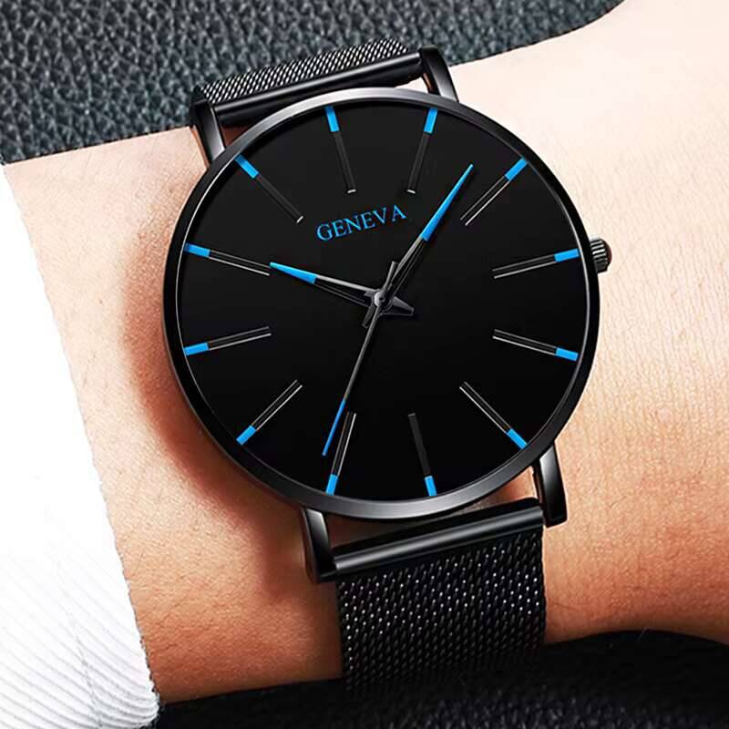 男性用ステンレススチールクォーツ時計とブレスレットセット,ブ - Luxury Watch All Black のレビューと価格