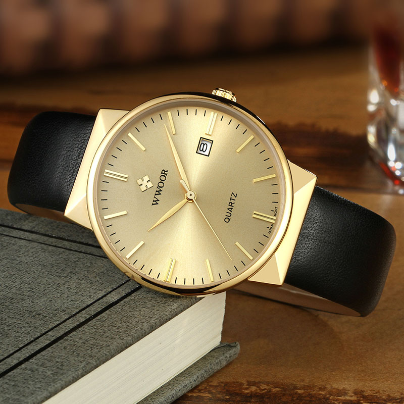 WWOOR メンズ腕時計トップブランドの高級防水本革腕時計メ - Luxury Watch All Black のレビューと価格