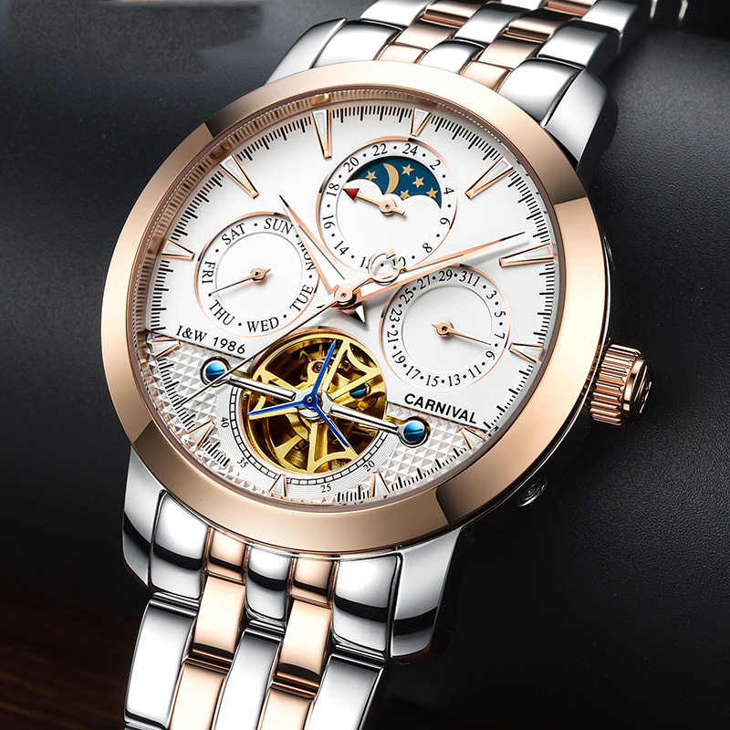 カーニバルトップブランドの高級スチール腕時計ビジネス自動機械 - Tourbillon Movement Watch のレビューと価格