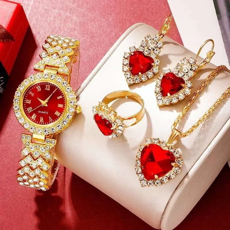 女性用ゴールドジュエリーセット,高級時計,リング,ネックレス - Luxury Watch Kit のレビューと価格