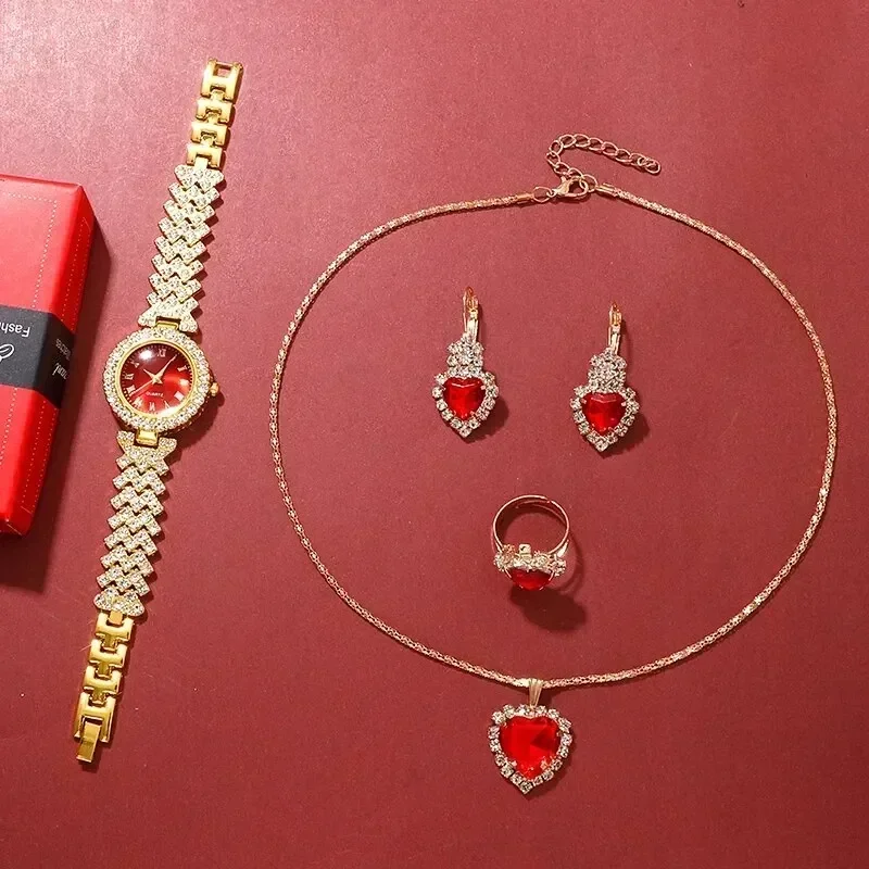 女性用ゴールドジュエリーセット,高級時計,リング,ネックレス - Luxury Watch Kit のレビューと価格