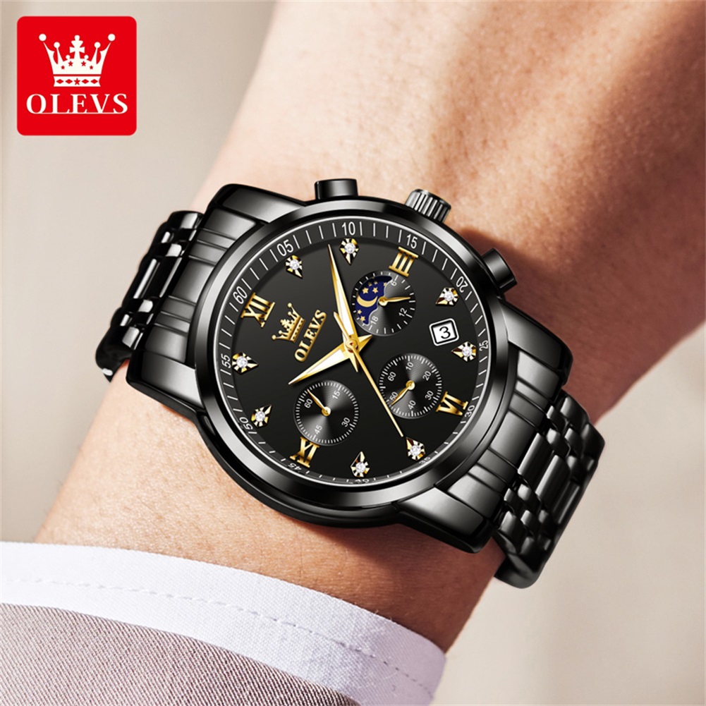 OLEVS 人気のメンズ腕時計ステンレススチールブラックムー - Luxury Watch For Men のレビューと価格
