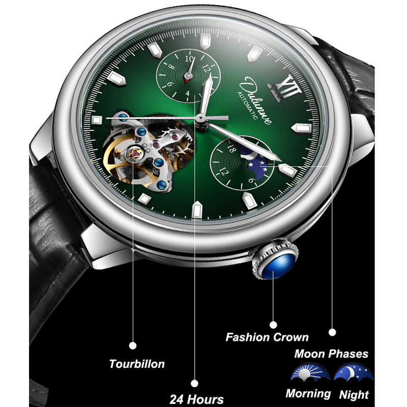 メンズラグジュアリーメカニカルリストウォッチ、3atm防水、 - Tourbillon Movement Watch のレビューと価格