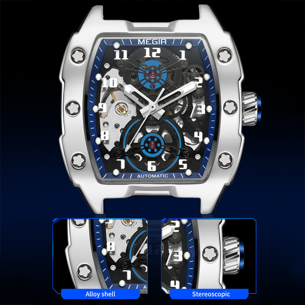 Megir-メンズ合金時計ケース,防水シリコンバンド,バレル - Tourbillon Movement Watch のレビューと価格