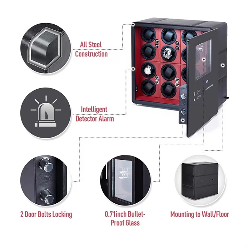 高級12自動巻き上げ機付きジュエリー収納デジタル指紋認証ウォ - Luxury Watch Winder のレビューと価格