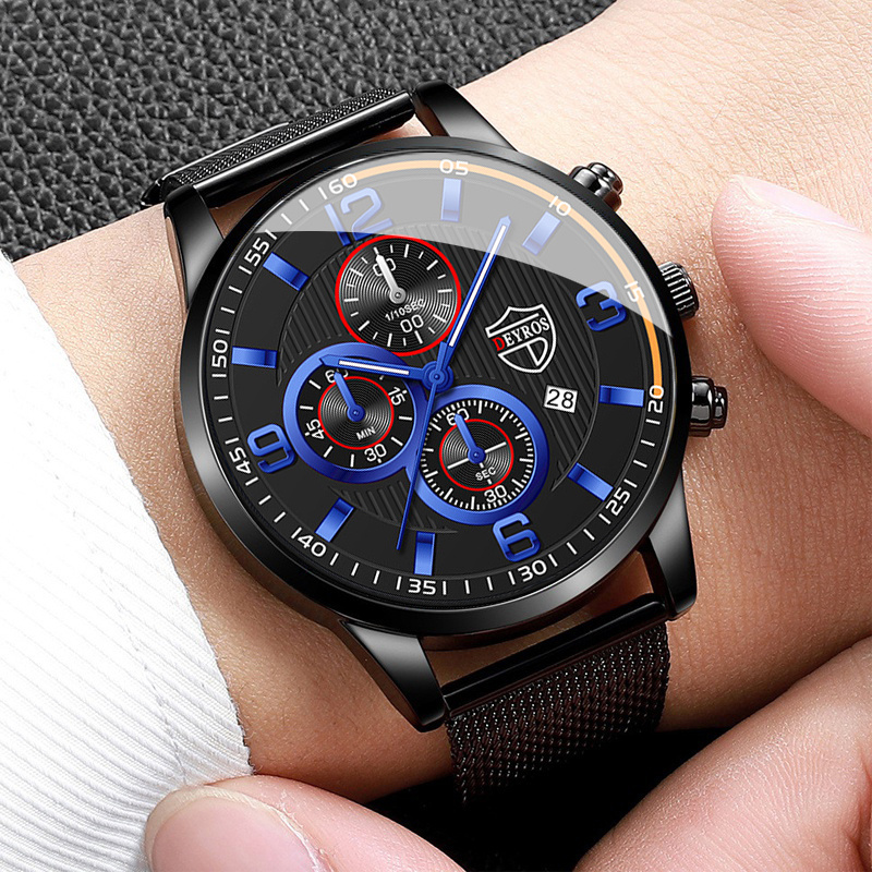 高級メンズクォーツ腕時計、ブラックメタルメッシュバンドウォッ - Luxury Watch All Black のレビューと価格