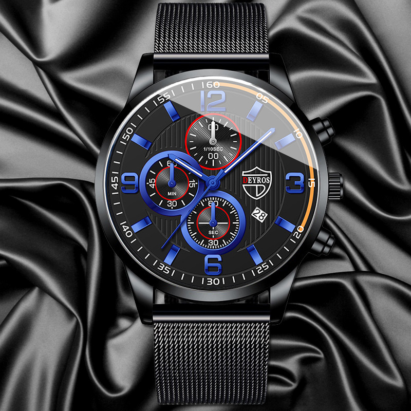 高級メンズクォーツ腕時計、ブラックメタルメッシュバンドウォッ - Luxury Watch All Black のレビューと価格