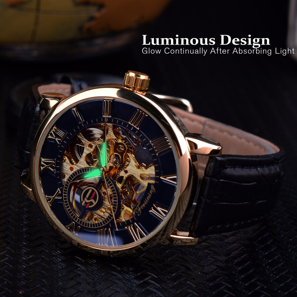 Forsining-メンズメカニカル腕時計,ゴールドケース, - Luxury Watch All Black のレビューと価格