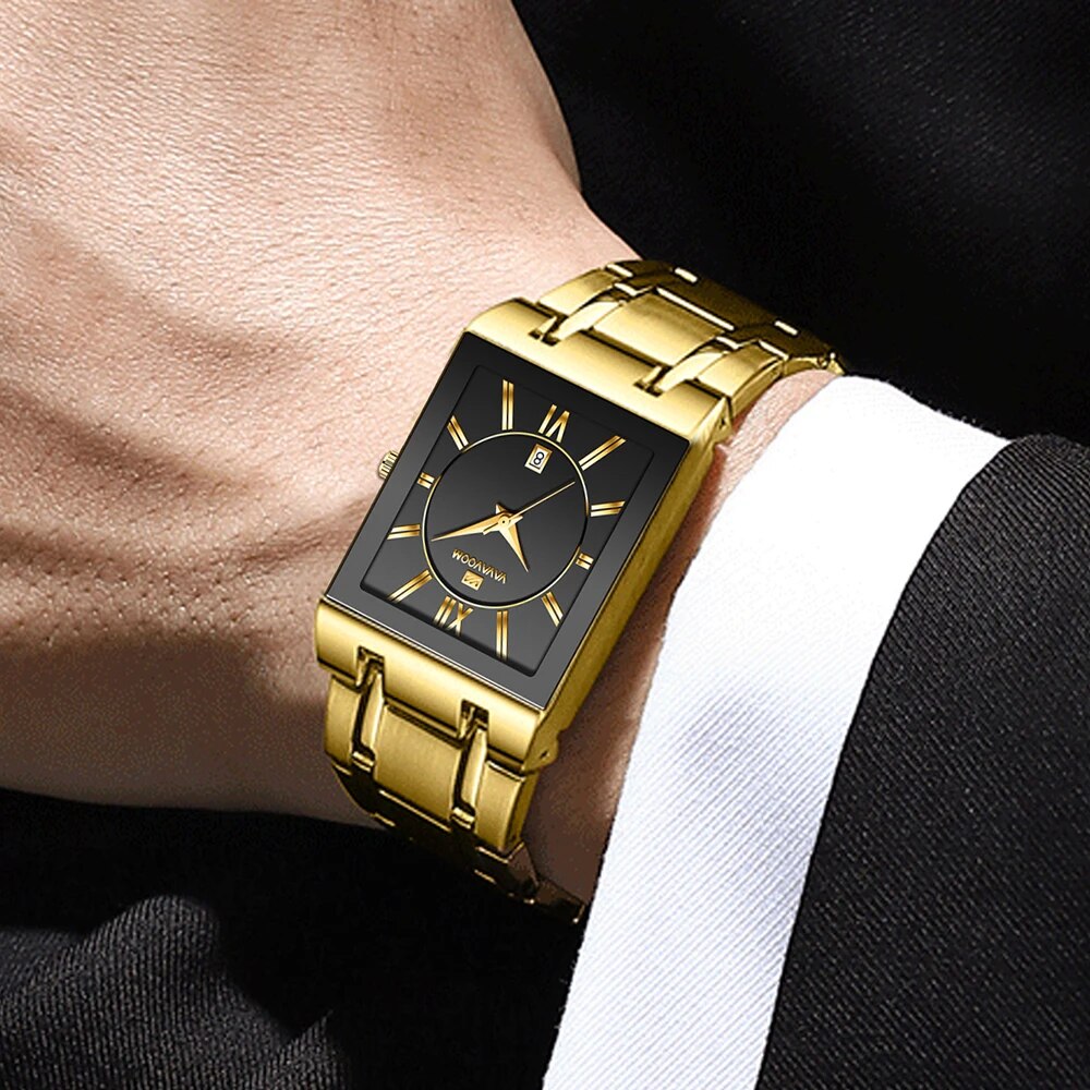 男性ビジネス腕時計シンプルなデザインの高級ファッション長方形 - Luxury Watch All Black のレビューと価格