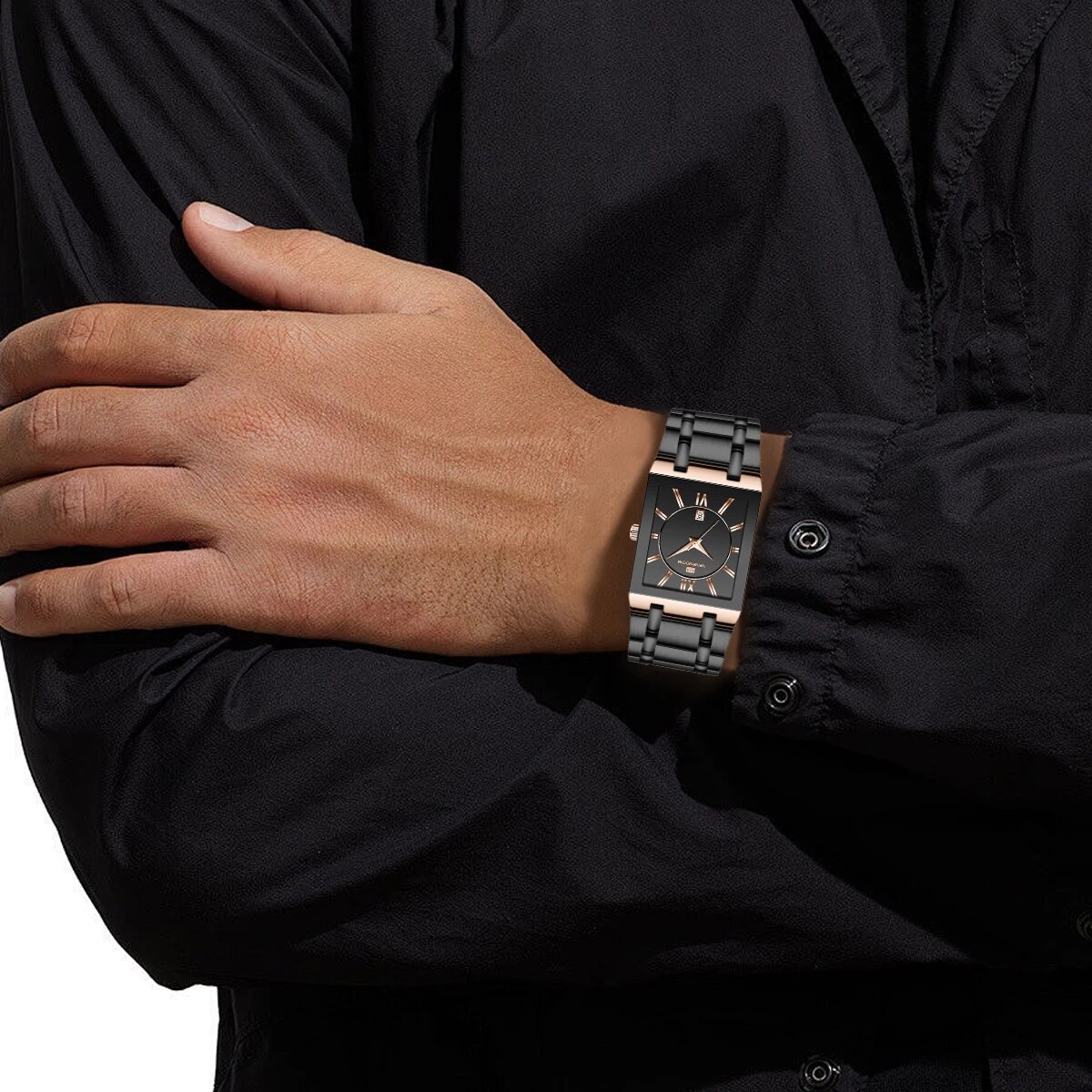 男性ビジネス腕時計シンプルなデザインの高級ファッション長方形 - Luxury Watch All Black のレビューと価格