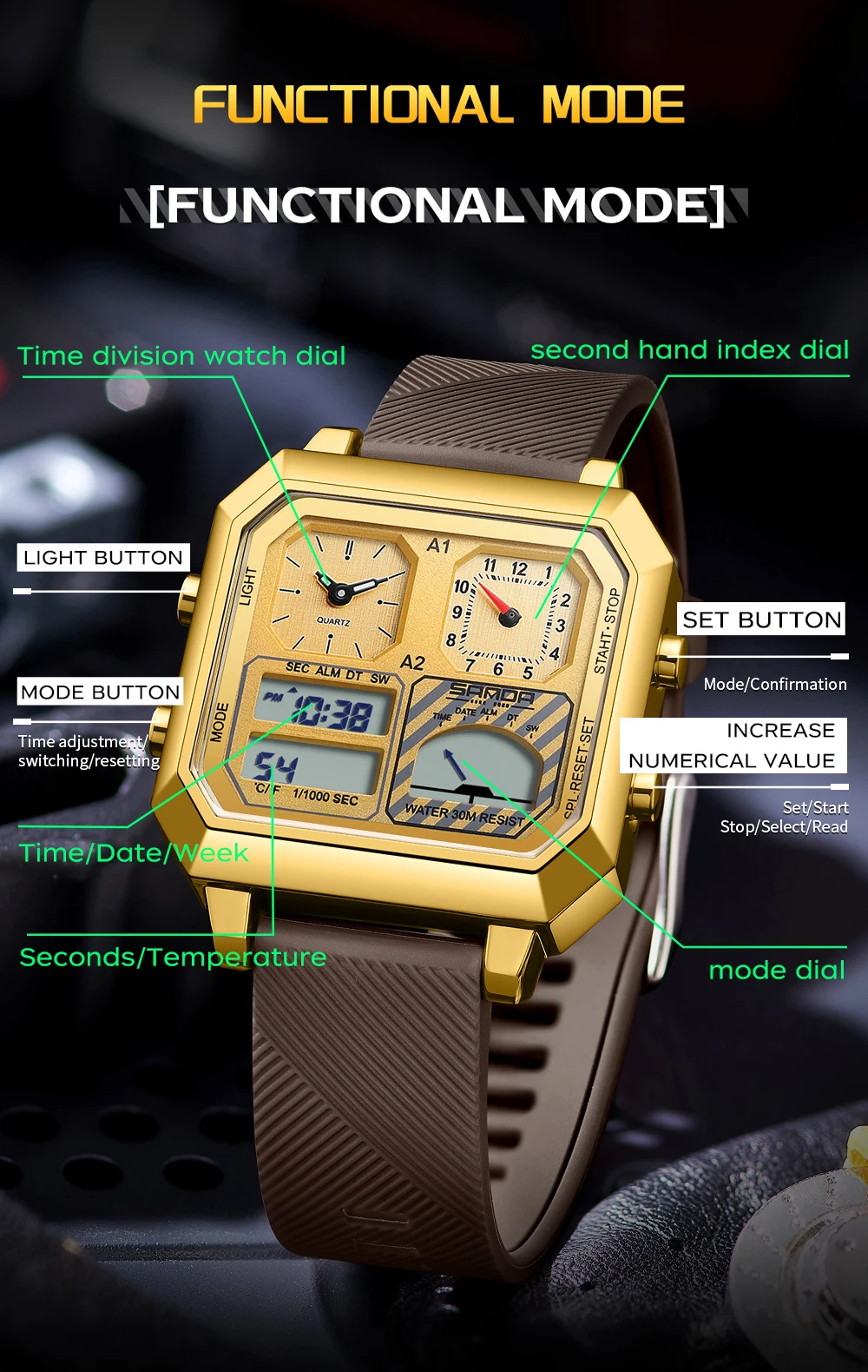 サンダ-男性用電子時計、インテリジェント温度計、トップブラン - Luxury Watch Store のレビューと価格