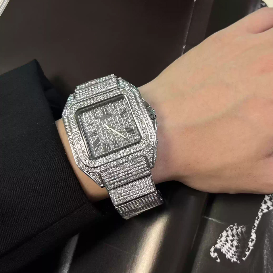 ゴールドまたはブラックのウォッチ、アイスアウトスクエア腕時計 - Luxury Watch All Black のレビューと価格